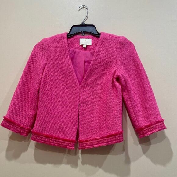 ETCETERA PORTIA JACKET TWEED FRINGE TRIM HOT PINK SZ XS SOPHISTICATED AESTHETIC - Picture 8 of 16
